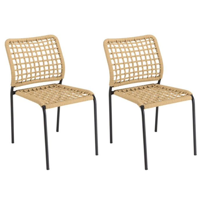 VIANNEY - Lot de 2 chaises de jardin en cordage tressé beige