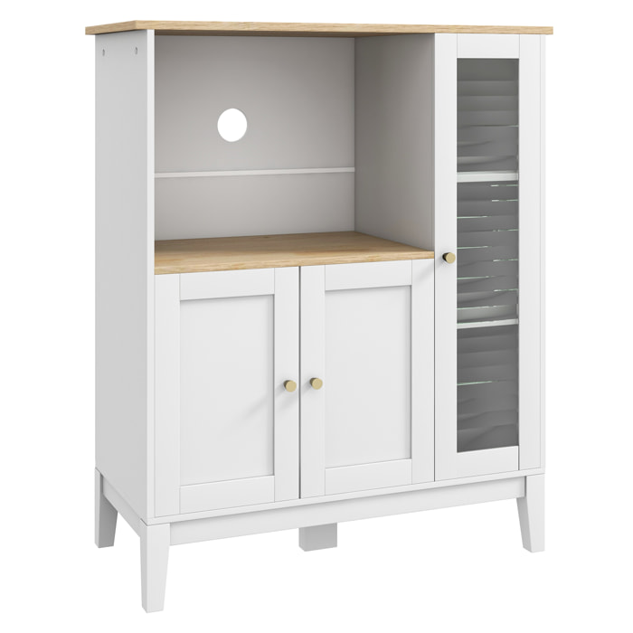 Mueble Auxiliar de Cocina Moderno Mueble para Microondas Aparador de Cocina con Estantes 3 Puertas Compartimiento Abierto y Sistema Anti-vuelco para Comedor 80x35x97 cm Blanco