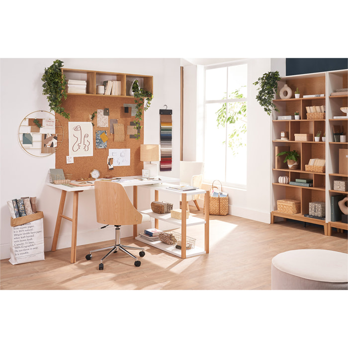 Bibliothèque scandinave en bois clair chêne et blanc L90 cm ABEL