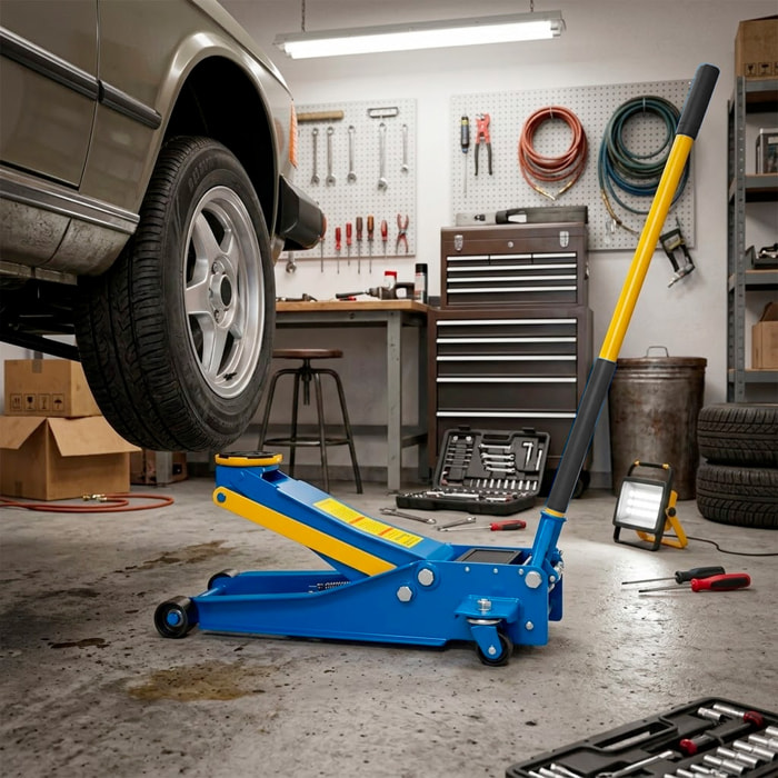 Cric Idraulico a Carrello Professionale 4T Inez Super Ribassato Doppio Pistone Martinetto Auto Officina 4 Tonnellate Sollevatore Idraulico Acciaio