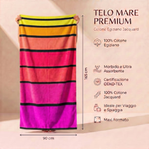 Telo mare in spugna jacquard, 90x165 cm, 100% cotone egiziano, morbido e super assorbente, asciugamano spiaggia grande a righe multicolor, resistente e certificato OEKO-TEX, ideale per mare piscina palestra e viaggio