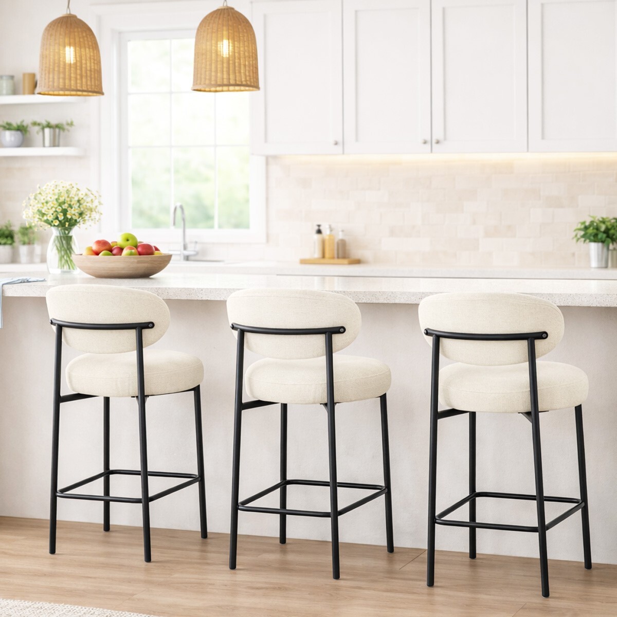Lot de 2 tabourets de bar en tissu chenille - ORLA