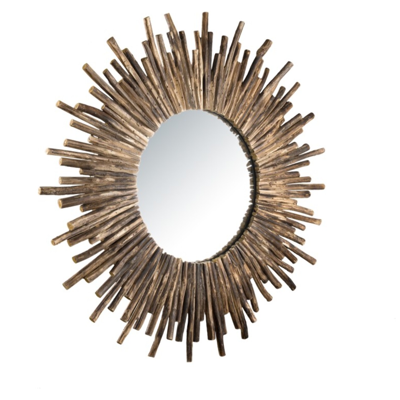 CLARA - Miroir rond marron 90x90cm soleil branches bois teck