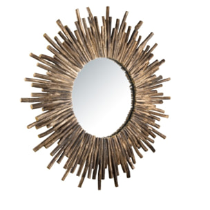 CLARA - Miroir rond marron 90x90cm soleil branches bois teck