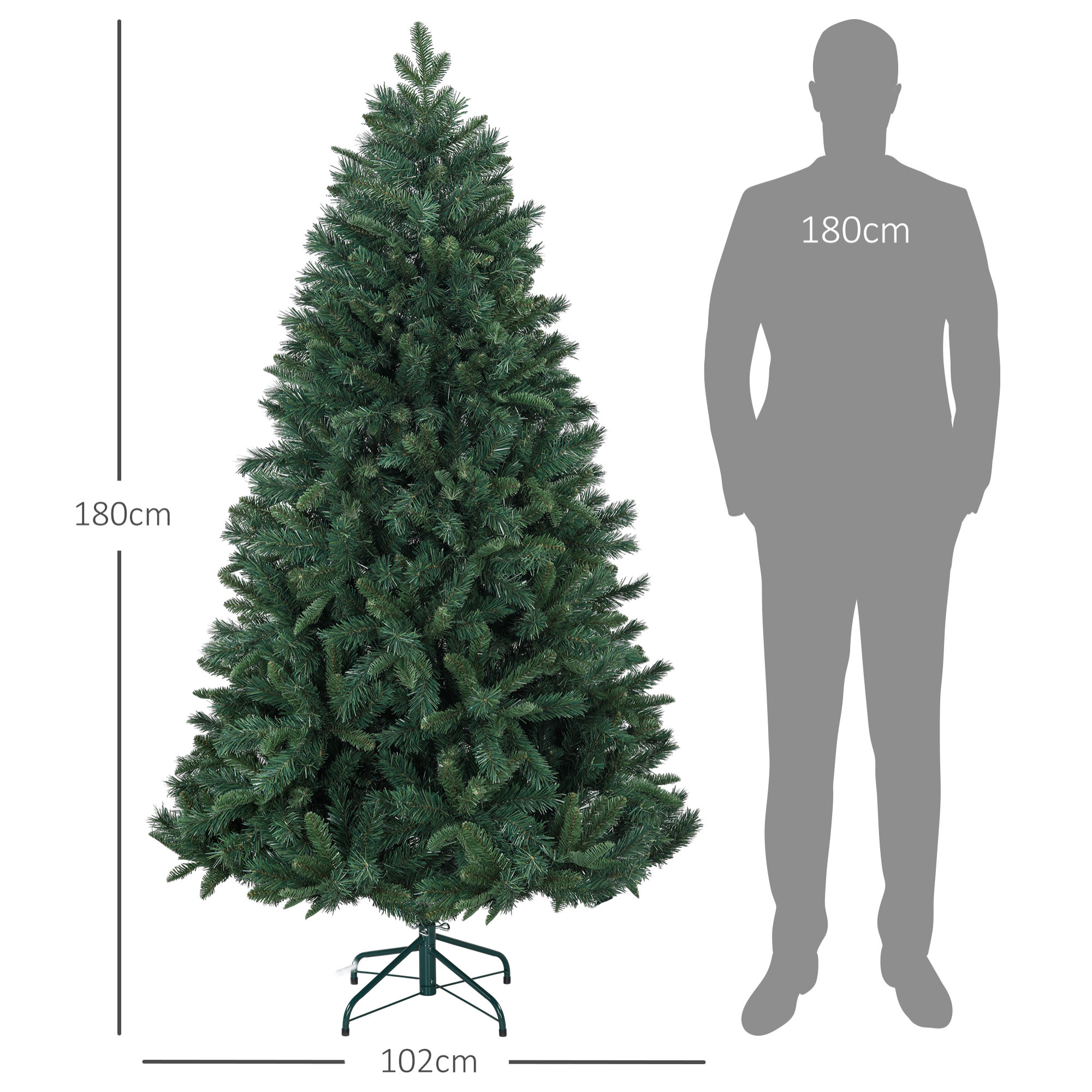 Sapin de Noël artificiel H.180 cm 1061 branches épines grand réalisme métal PVC PE vert