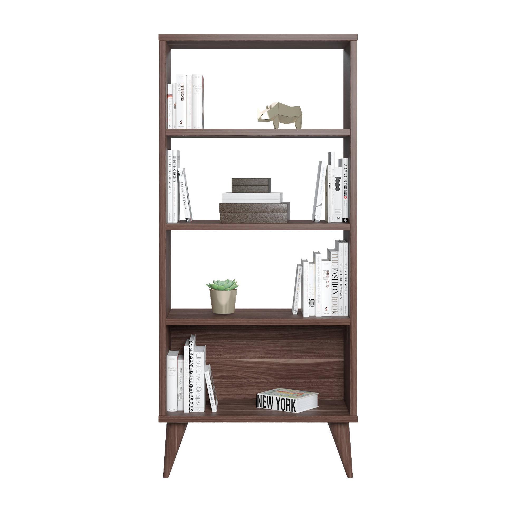 Libreria verticale con quattro scomparti, cm 54 x 25 x 121, colore noce