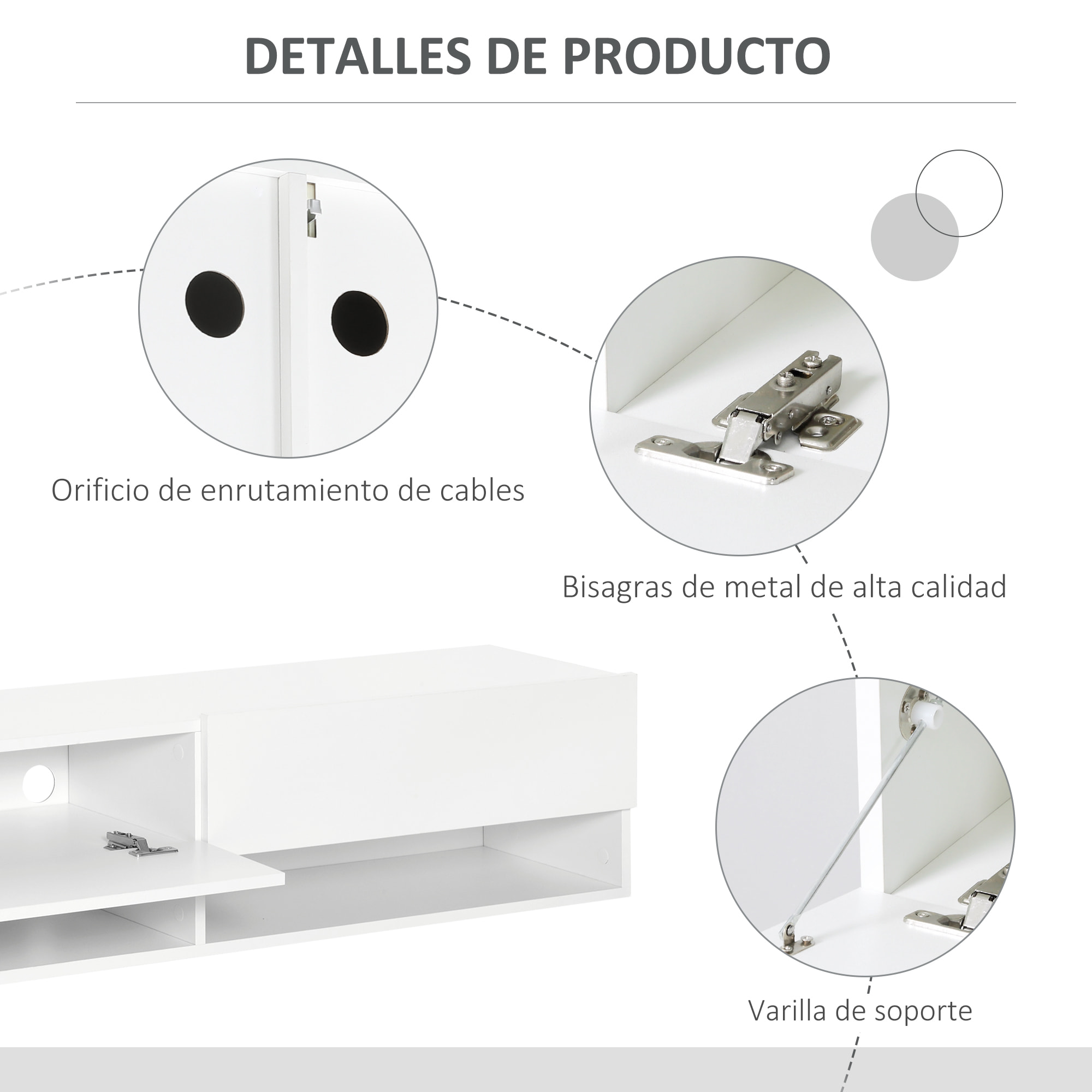 Mueble de TV de Pared Mueble de TV para Salón con 2 Compartimentos y 2 Armarios con Puertas Abatibles Mueble para Televisión de 60 Pulgadas 140x32x31 cm Blanco