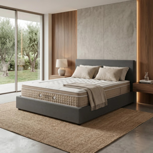 Ensemble matelas Bali & lit coffre Colisée | Mémoire de forme et ressorts ensachés | Grande capacité de stockage | Tissu | Gris foncé