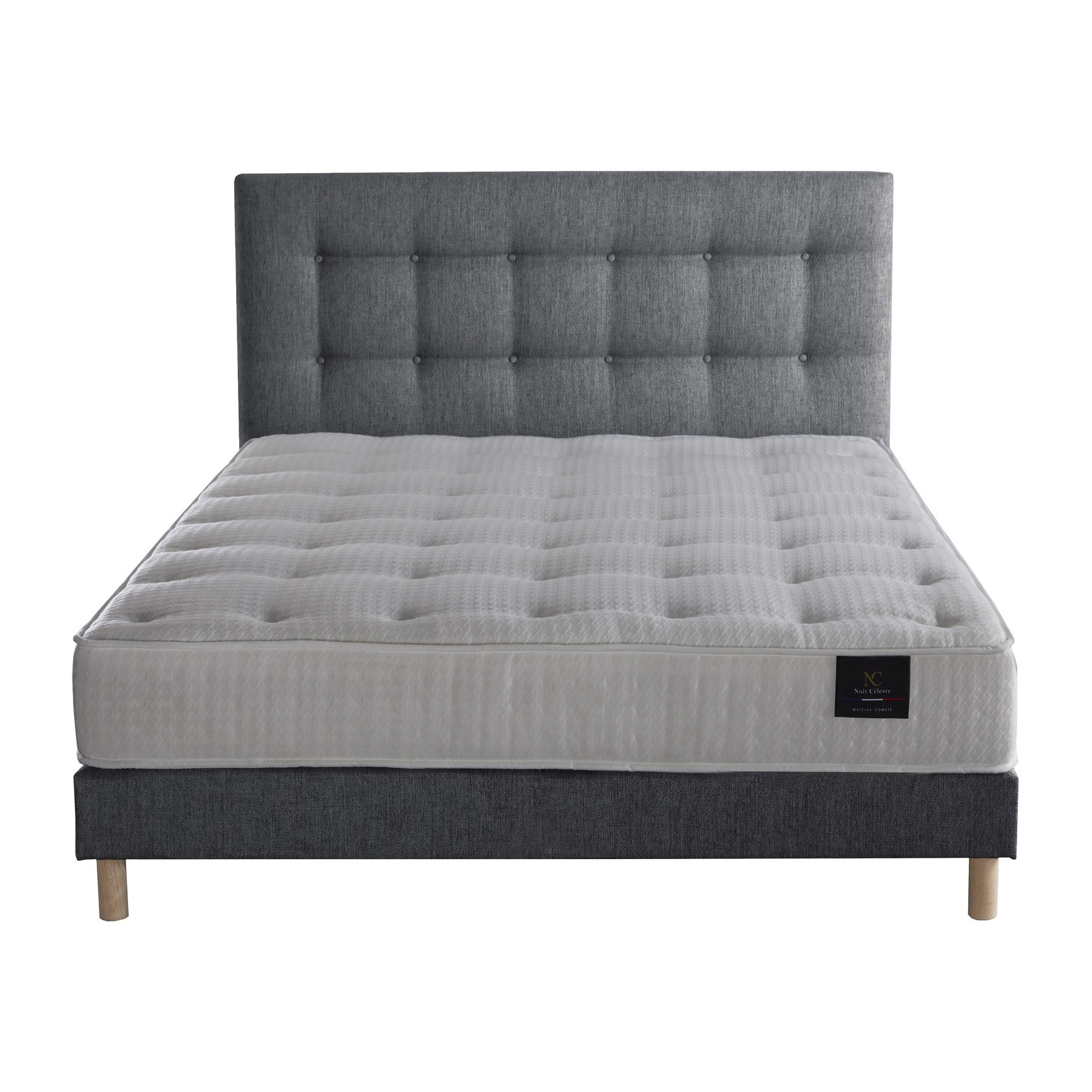 Ensemble Comète + tête de lit capitonnée - Matelas ressorts ensachés