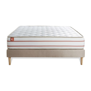 Ensemble Matelas Le Doux - 24cm - Mémoire de forme - Zéro transfert de mouvement - Sommier kit Beige