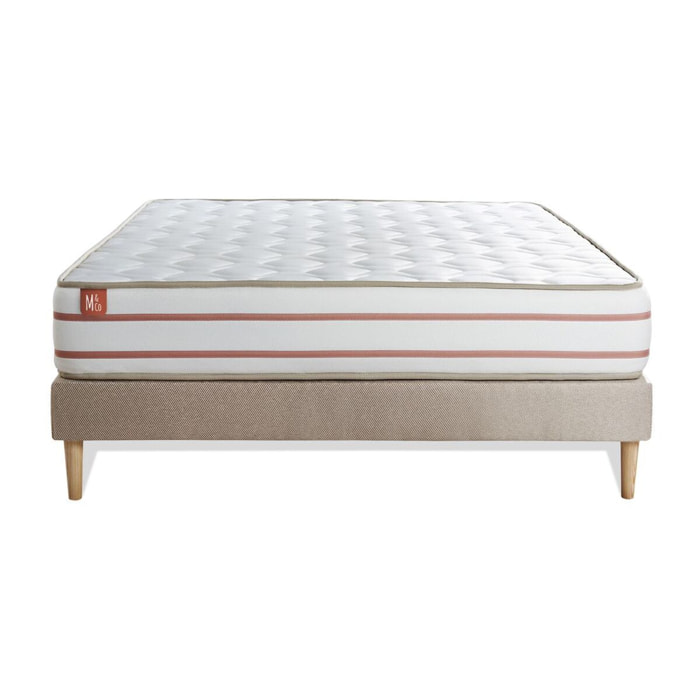 Ensemble Matelas Le Doux - 24cm - Mémoire de forme - Zéro transfert de mouvement - Sommier kit Beige