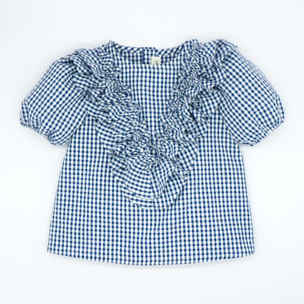 BLUSA VON VOLANTES VICHY AZUL