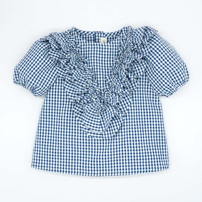 BLUSA VON VOLANTES VICHY AZUL