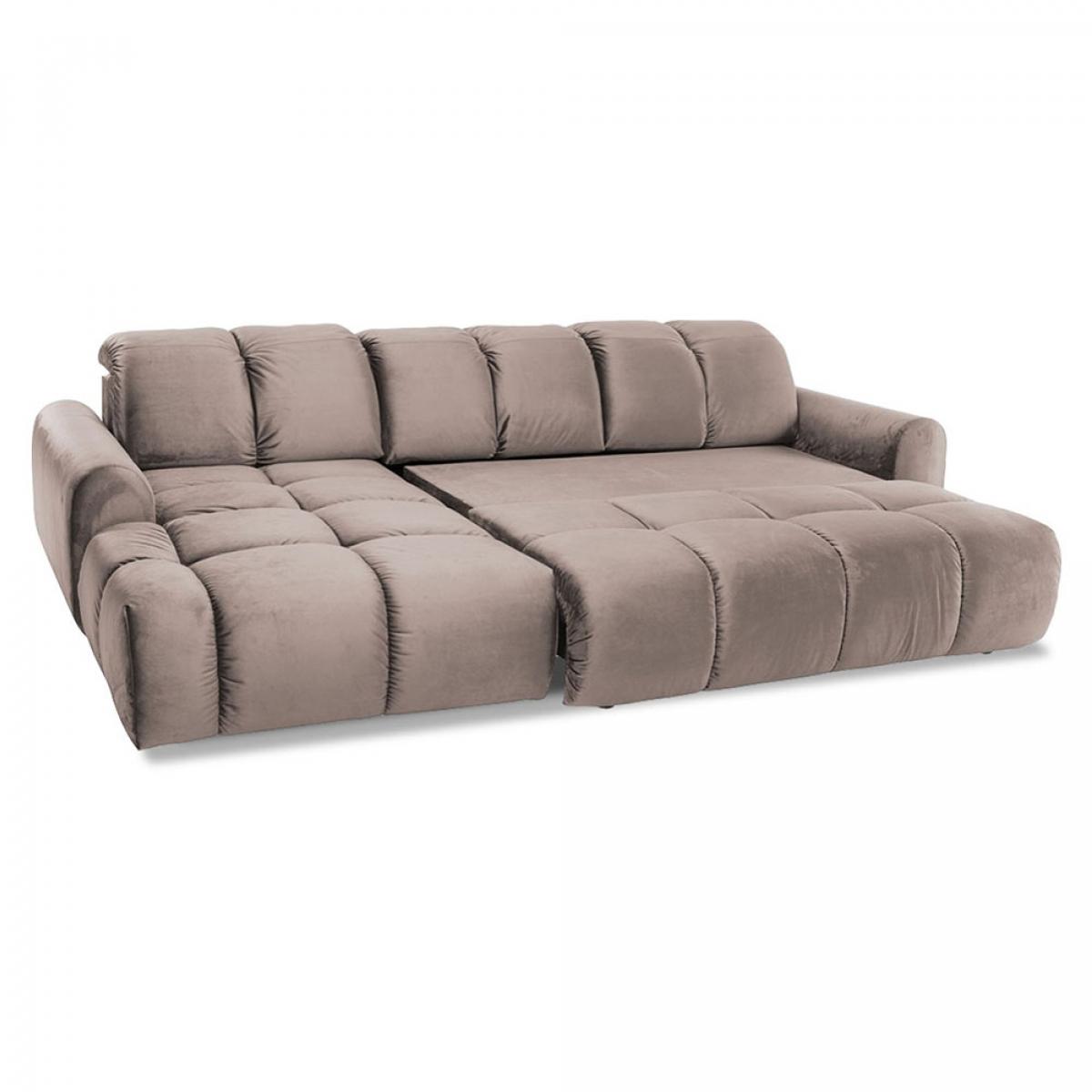 Canapé Velours Convertible Angle gauche Beige Anacapri - 3 Places