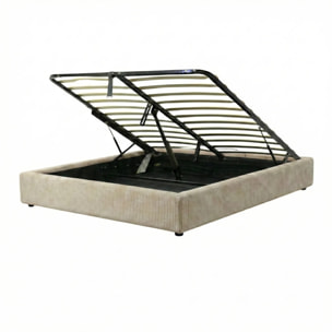 Lit coffre Futura | Ouverture électrique avec télécommande | Espace de stockage jusqu'à 900 L | Velours Côtelé | Beige