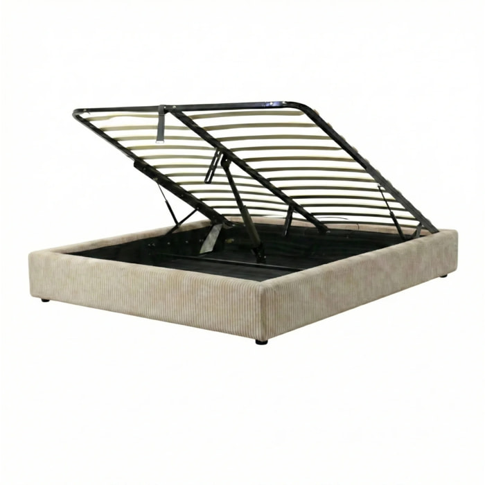 Lit coffre Futura | Ouverture électrique avec télécommande | Espace de stockage jusqu'à 900 L | Velours Côtelé | Beige