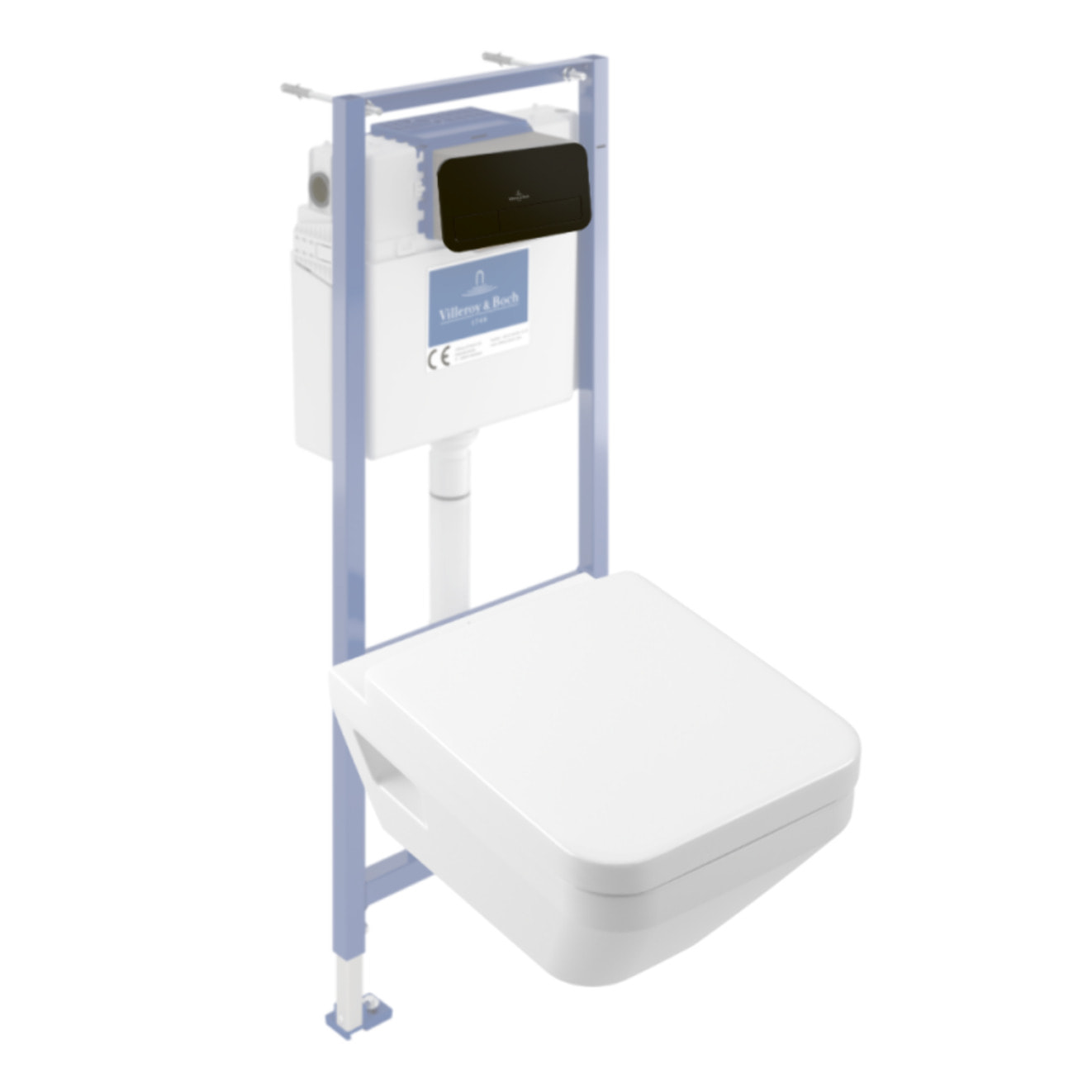Pack WC suspendu sans bride Villeroy & Boch Architectura Twistflush [e³] rectangle + bâti-support sol et mur + plaque noir