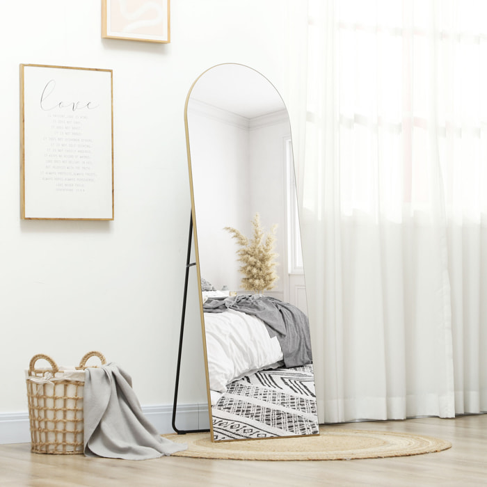 Miroir sur pied ou mural dim. 50L x 150H cm ton doré