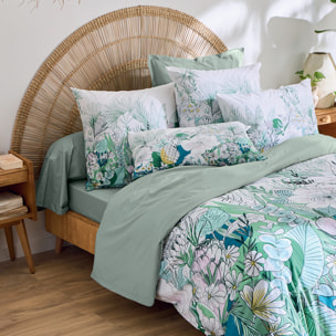 Taie d’oreiller percale de coton feuillage exotique - Vert