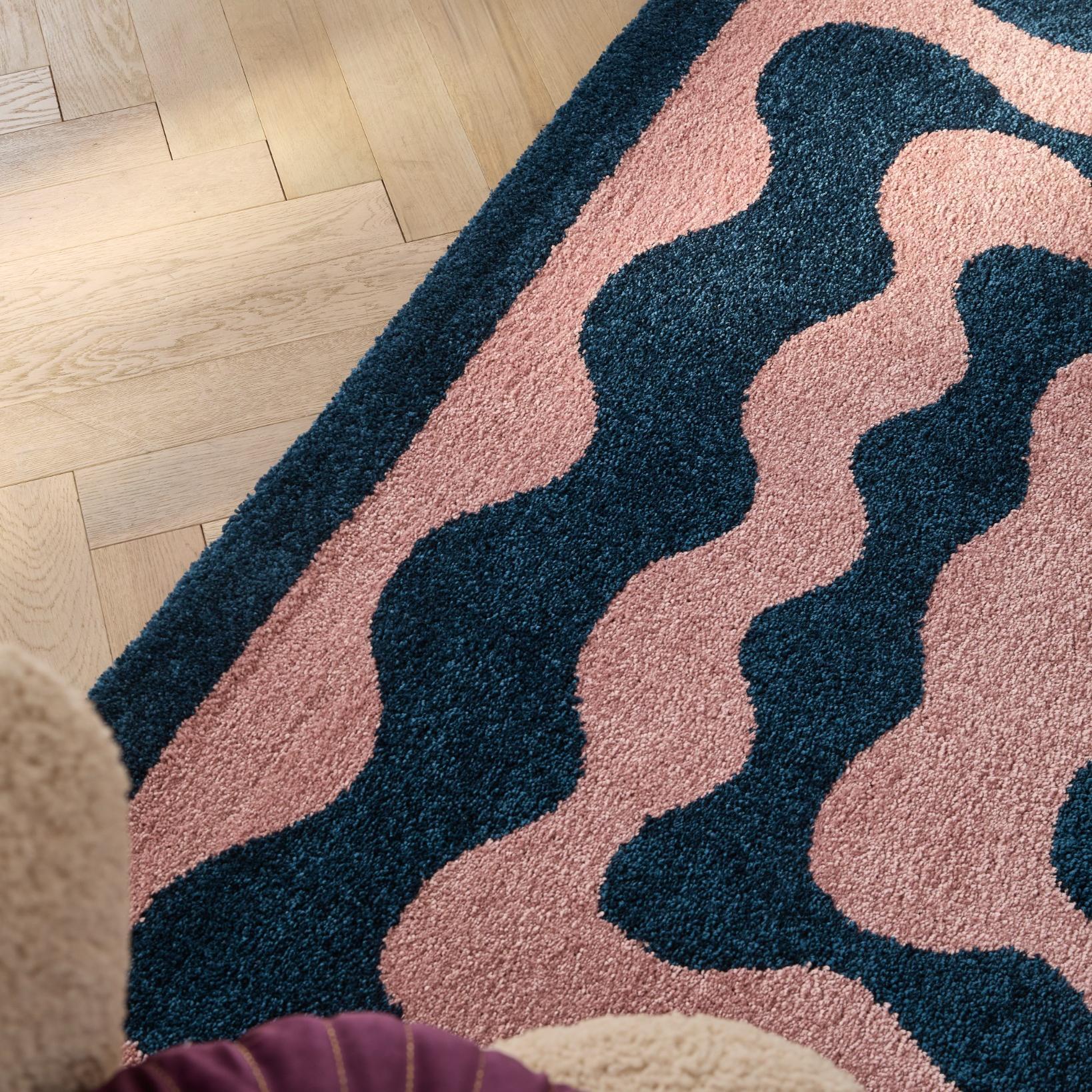 GROOVY - Tapis coloré style seventies - Confortable et moelleux - Bleu