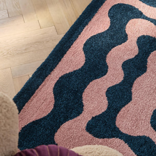 GROOVY - Tapis coloré style seventies - Confortable et moelleux - Bleu