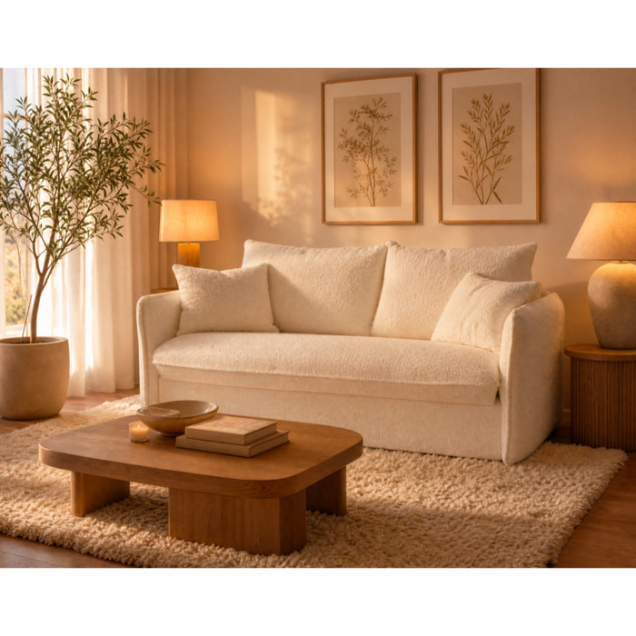 Gauthier - Canapé 3 places convertible express couchage quotidien 140 cm matelas 14 cm en tissu texturé - Beige