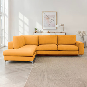 Canapé d'Angle Gauche Velours Fiesole, 3 Places, Couchage Intégré, Coffre de Rangement, Housse Déhoussable