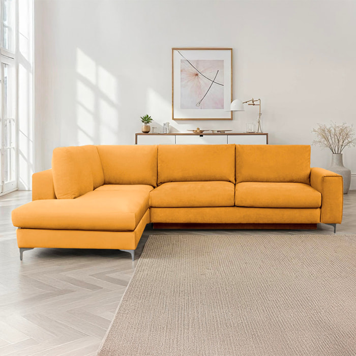 Canapé d'Angle Gauche Velours Fiesole, 3 Places, Couchage Intégré, Coffre de Rangement, Housse Déhoussable