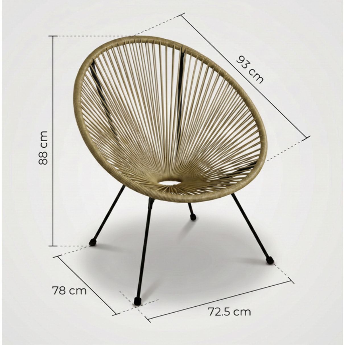 Sedia da giardino in acciaio e vimini sintetico multistring, poltrona outdoor design moderno, resistente a UV e acqua, antiruggine e facile da montare, seduta ergonomica e traspirante, ideale per balcone terrazzo e giardino