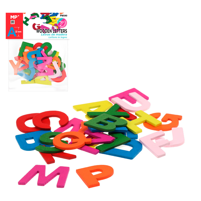 12 packs LETRAS DE MADERA DE COLORES 32 mm