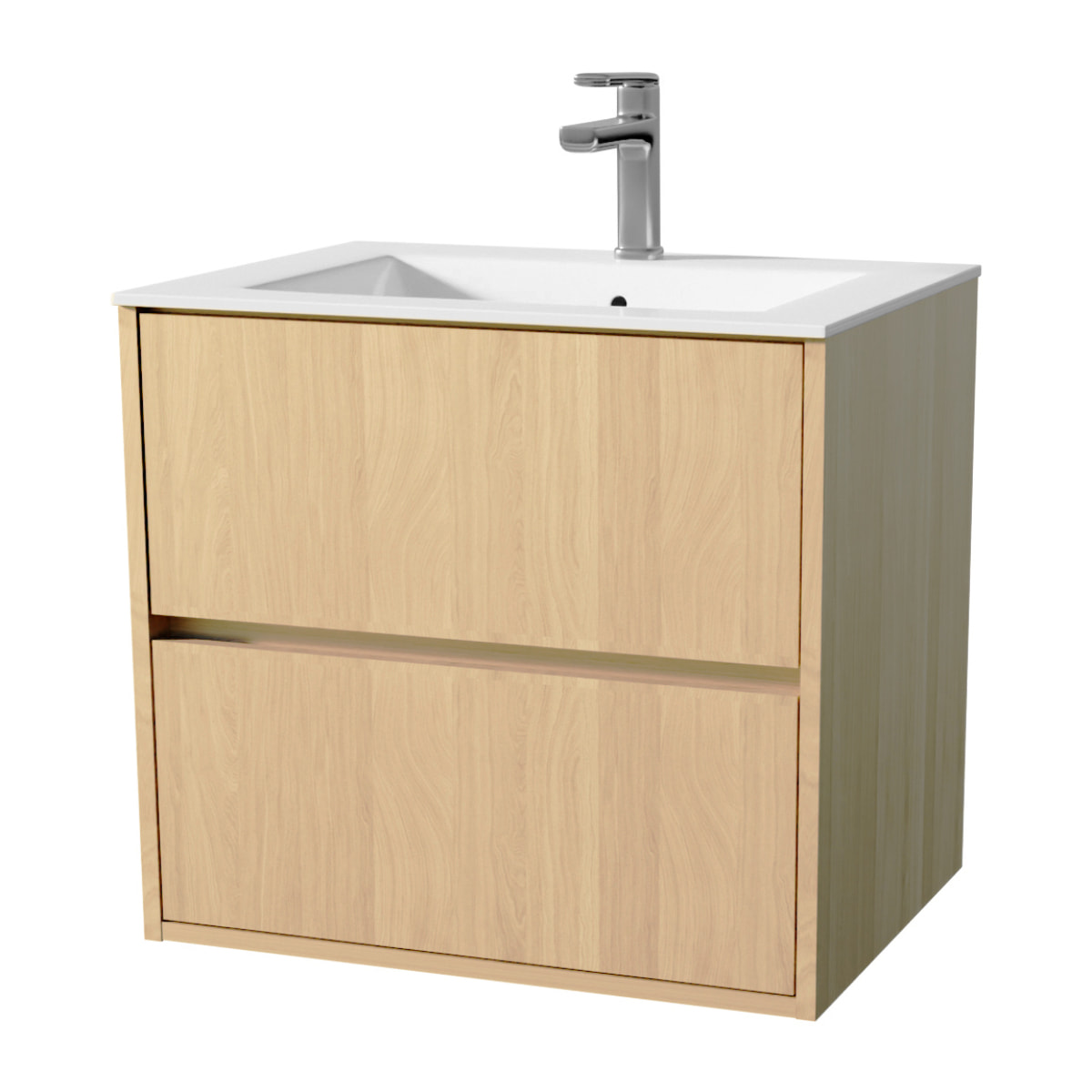 Pack Meuble Salle de Bains 60 cm Chêne Clair, 2 tiroirs avec Vasque Céramique - XENOS