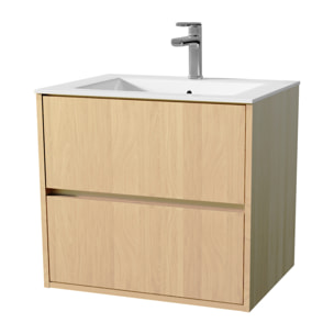 Pack Meuble Salle de Bains 60 cm Chêne Clair, 2 tiroirs avec Vasque Céramique - XENOS