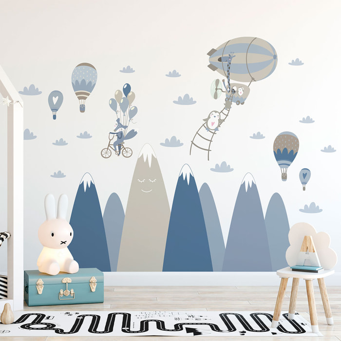 Stickers muraux enfants - Décoration chambre bébé - Autocollant Sticker mural géant enfant montagnes scandinaves ANIMAUX DÉLIRANTS