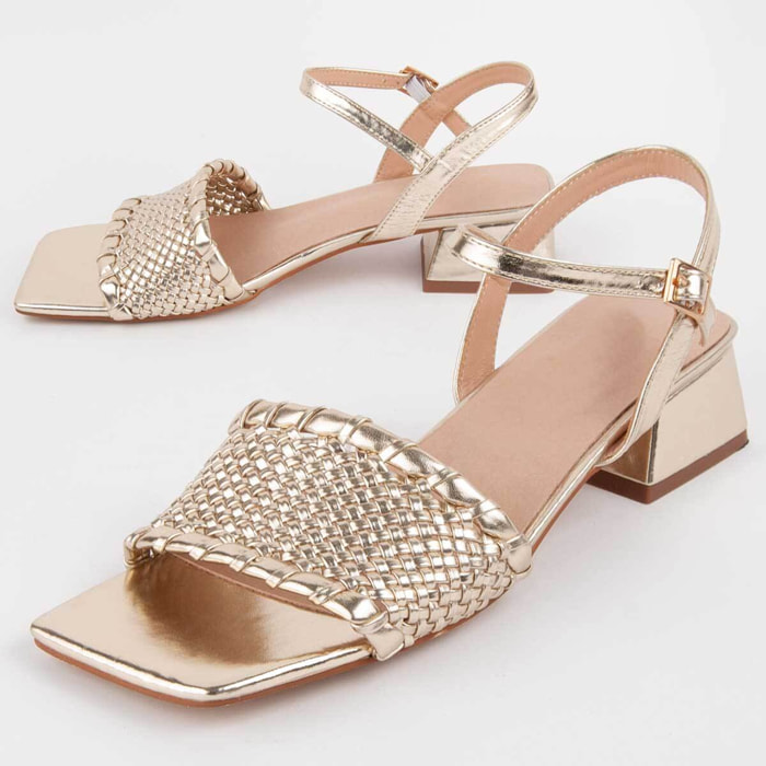 Sandalia De Tacón - Dorado - Altura: 4 Cm