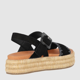 Sandalias de Serraje - Negro - Tacón: 5 cm