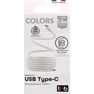 Câble de charge TNB USB-C/USB-C 1.5m gaine aimantée blanc