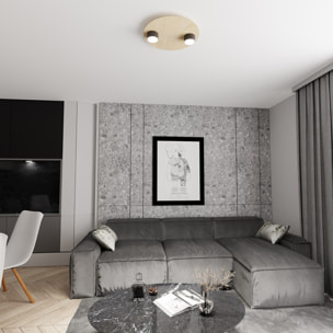 Lampada da soffitto PIXO in acciaio nero e legno naturale