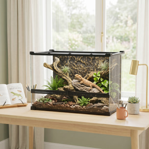 Terrarium verre 48L vivarium boîte à reptiles fermeture sécurisée par rotation noir