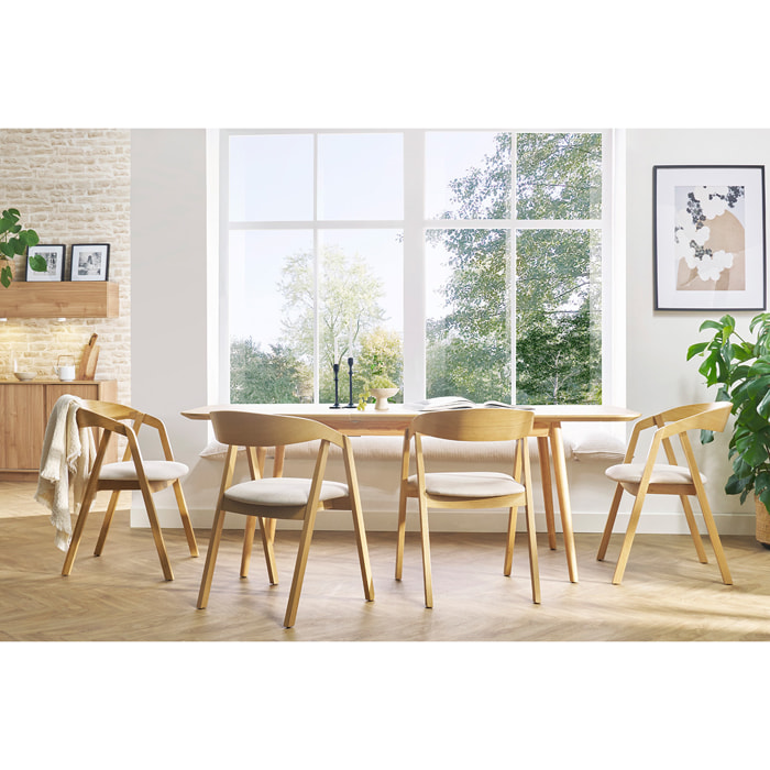 Chaises scandinaves empilables en bois clair chêne et tissu beige (lot de 2) LOVA