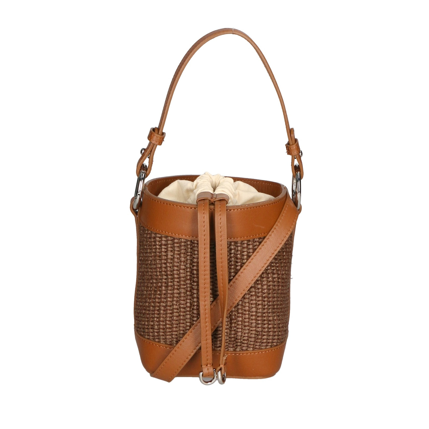 Borsa a secchiello da donna - Modello False - Misto pelle e tessuto - 16.0 x 13.0 x 10.0 cm