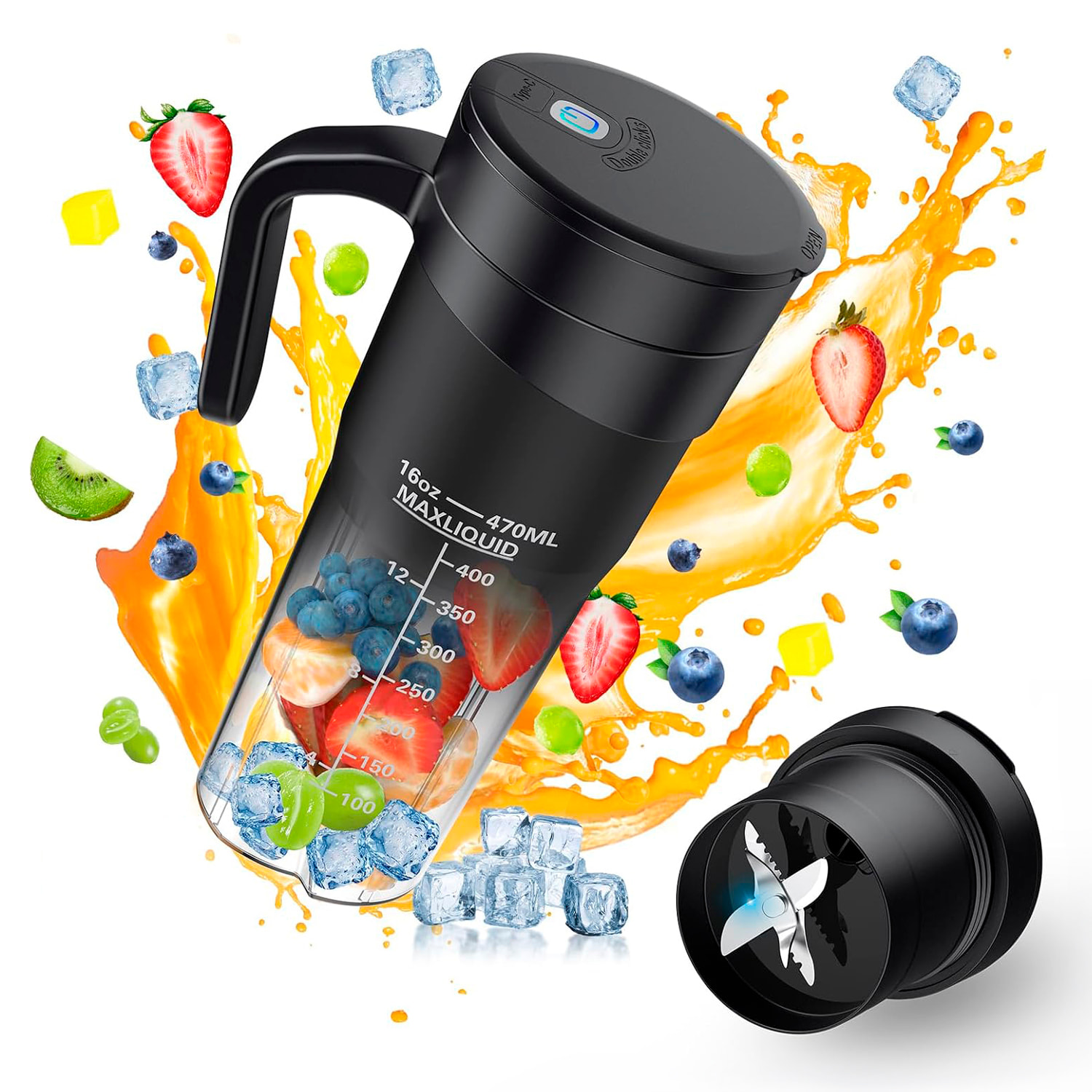 Batidora portátil HD-09 de 470 ml con potente motor de 240W, con batería recargable de 4000mAh.