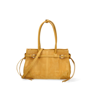 Borsa a spalla da donna Made in Italy - Modello Novara Ultra - Pelle scamosciata - 31.5 x 20.0 x 14.0 cm