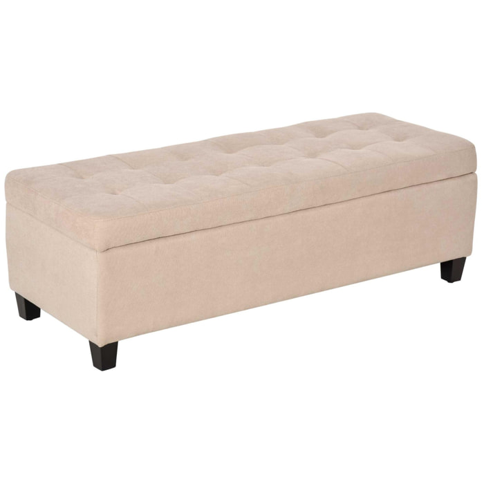 Banco de Almacenamiento Acolchado Puff de Almacenaje Taburete Tapizado en Lino con Tapa Abatible para Salón Entrada Dormitorio Carga 120 kg 125x49x41,5 cm Beige