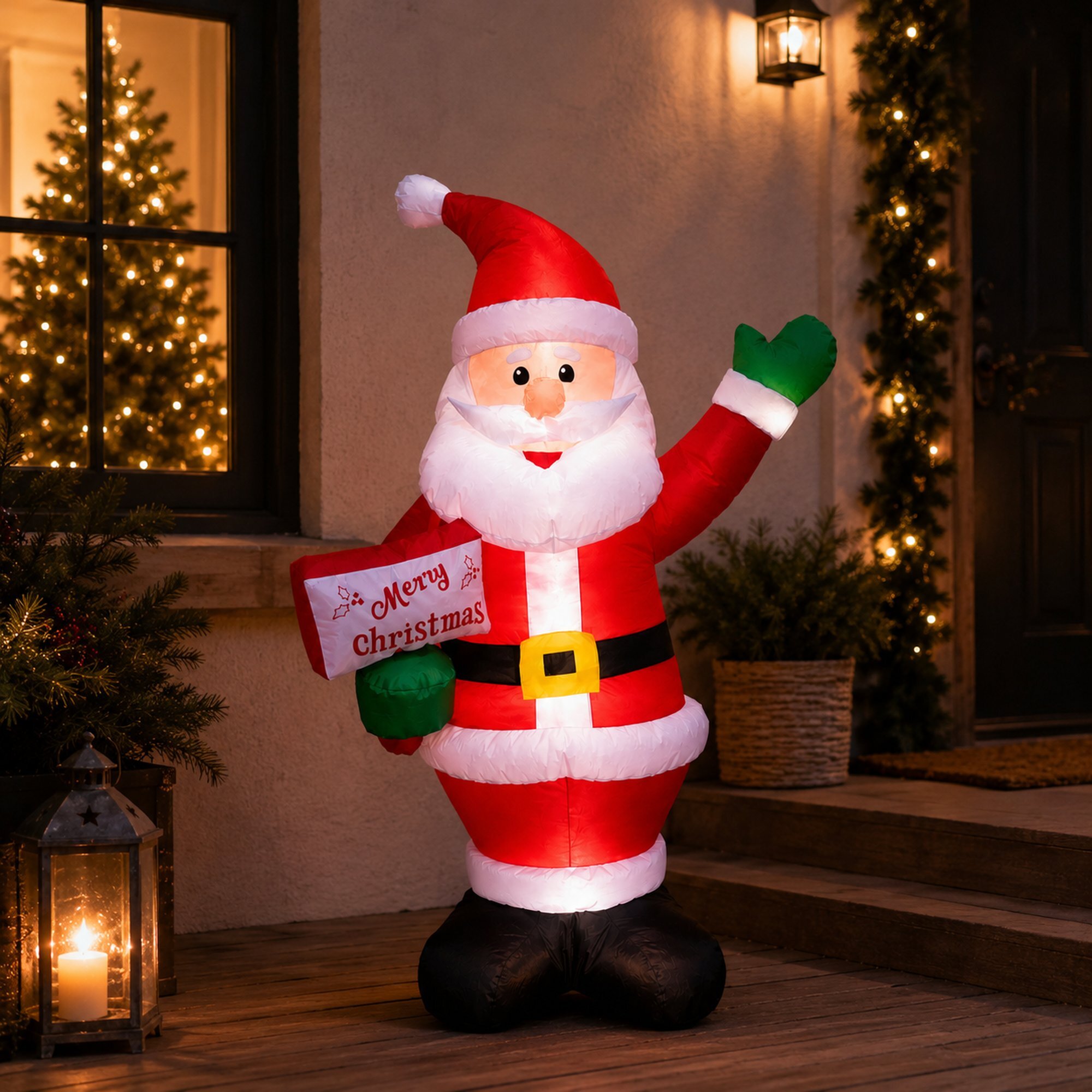 Papá noel hinchable con luces led, 75x50x125 cm, decoración navideña para exterior e interior, con adaptador y iluminación integrada