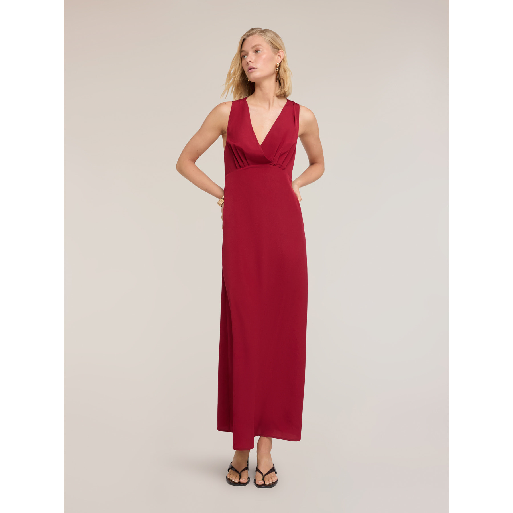 Motivi - Vestido largo en crepé de China con anilla - Rojo
