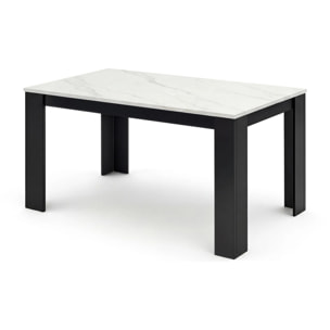 Mesa de comedor fija en negro mate y efecto mármol 140X80 cm Naya Negro Mate - Mármol Blanco Mate