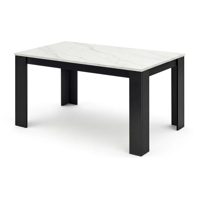 Mesa de comedor fija en negro mate y efecto mármol 140X80 cm Naya Negro Mate - Mármol Blanco Mate