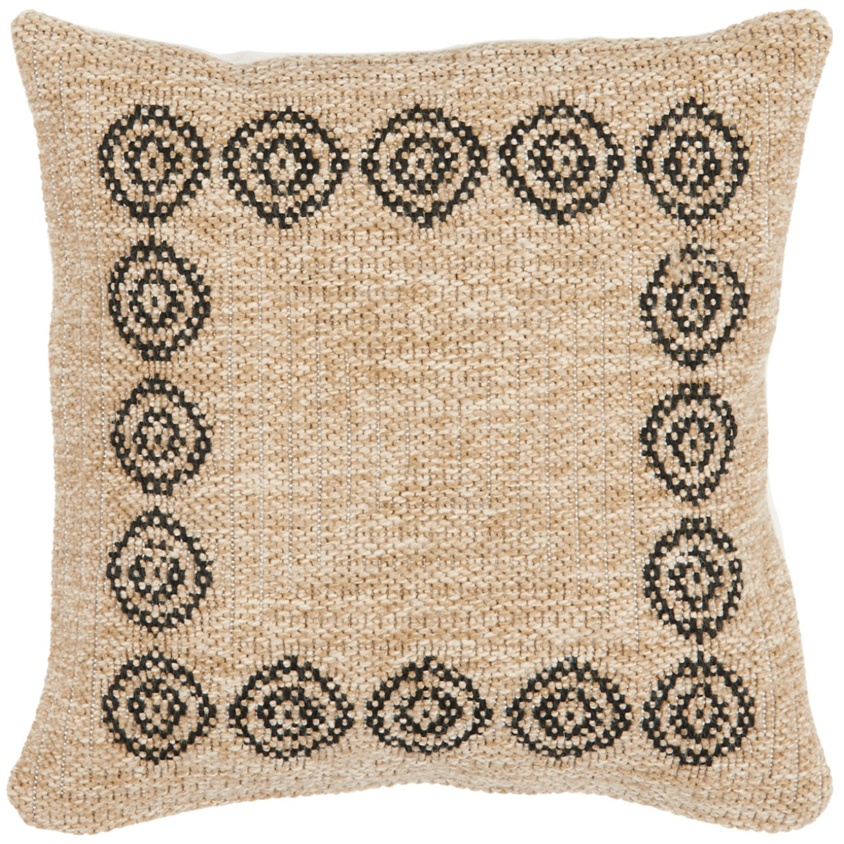 NATURE - Housse de coussin aspect jute motif rosas noir 50x50