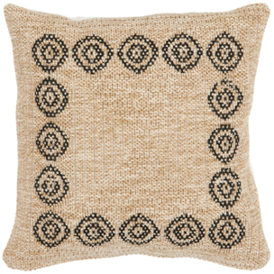 NATURE - Housse de coussin aspect jute motif rosas noir 50x50