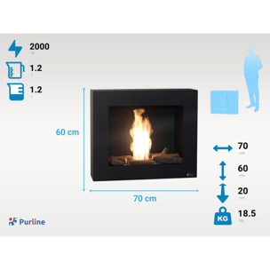 Cheminée à l'éthanol en noir avec des bûches décoratives